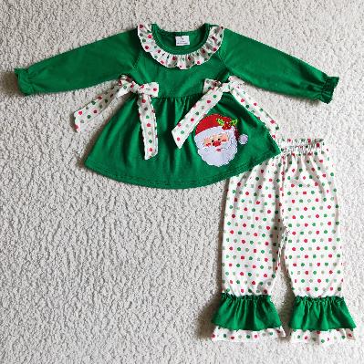 Matching Baby girls Christmas green outfits  Embroidery