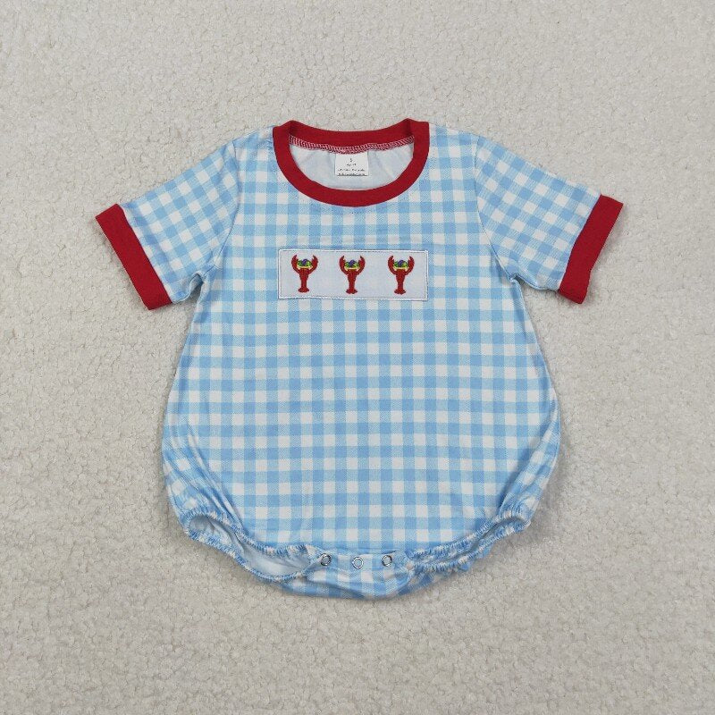 Matching Baby girls boys Mardi Gras lobster outfits short sleeves embroidery