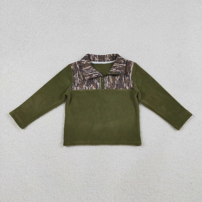 BT1317 baby boys green camo long sleeve fleece pullover top