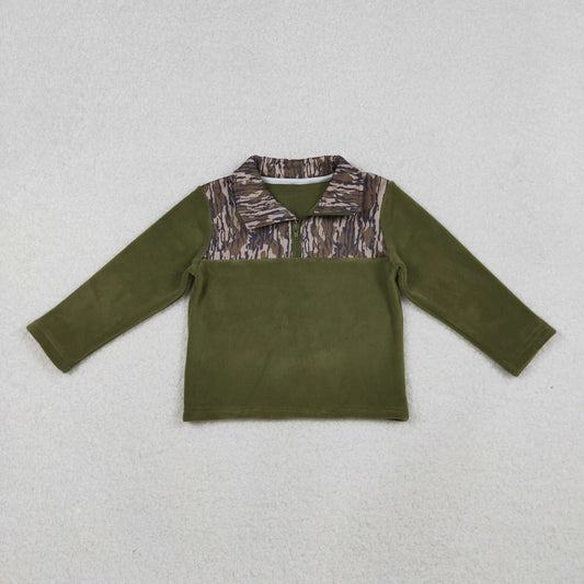 BT1317 baby boys green camo long sleeve fleece pullover top