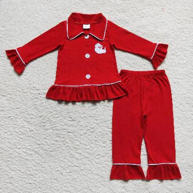 Matching Baby boys girls Christmas button long sleeves pajamas embroidery