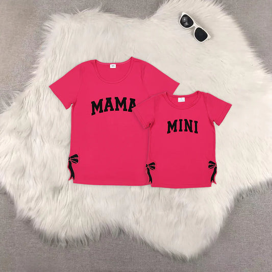 Family Matching Adult Baby girls MAMA MINI rose short sleeve top embroidery