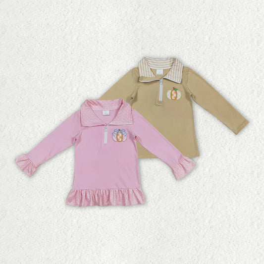 Matching Baby girls halloween pumpkin Long Sleeve tops embroidery
