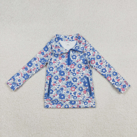 GT1192 baby girls flower hoodies zipper top yoga