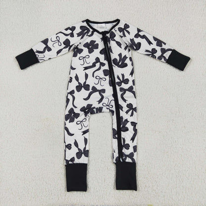 LR2253 baby boys black bow zipper romper