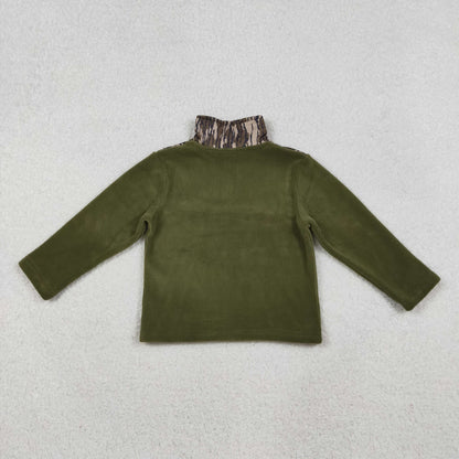 BT1317 baby boys green camo long sleeve fleece pullover top