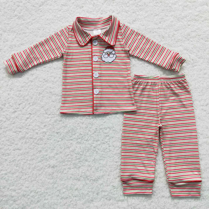 Matching Baby boys girls Christmas button long sleeves pajamas embroidery