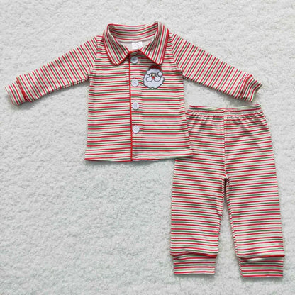 Matching Baby boys girls Christmas button long sleeves pajamas embroidery