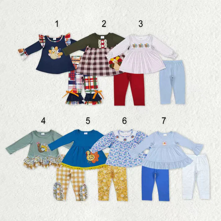 Matching Baby girls Thanksgiving  turkey outfits embrodiery