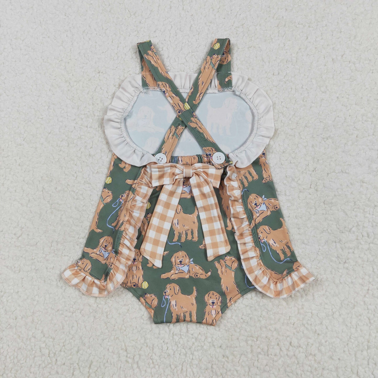 SR2986 Baby puppy green floral checkered romper
