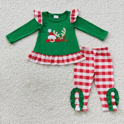 Matching Baby girls Christmas green outfits  Embroidery