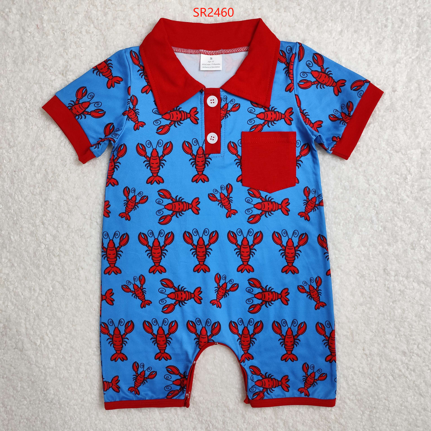 SR2460 Baby boys red  Tiny lobster short sleeve romper