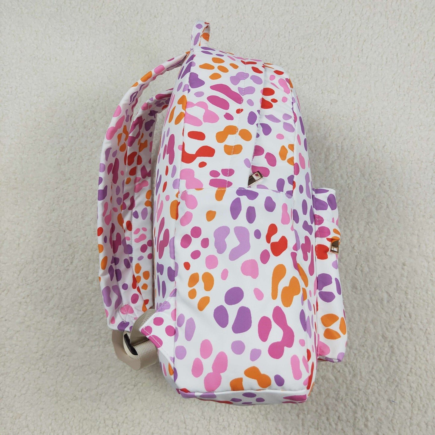 BA0307 pink leopard zipper floral schoolbag
