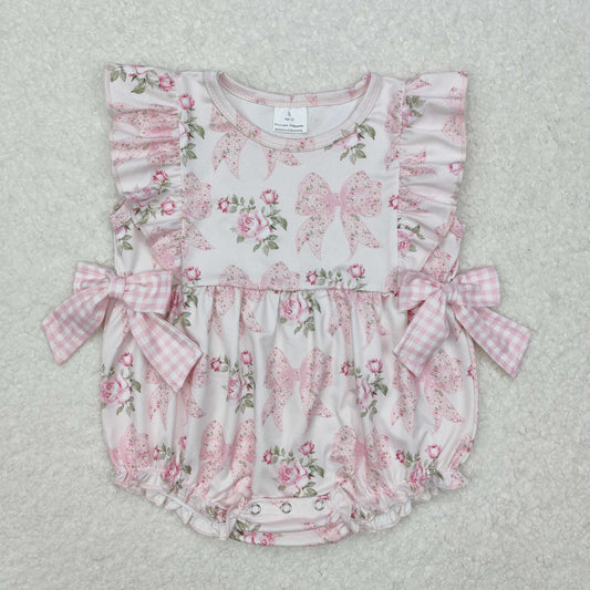 SR2379 Baby girls flying sleeve pink floral romper