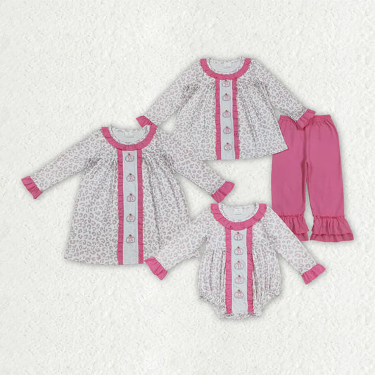 Matching Baby girls Halloween pumpkin pink floral outfits clothing embroidery
