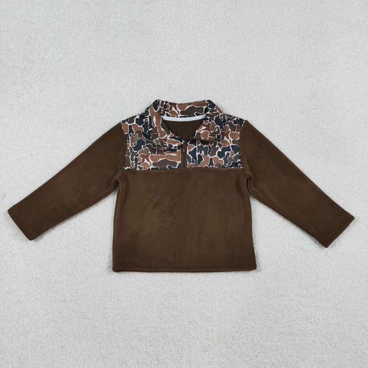 BT1309 baby boys brown camo zipper fleece pullover top