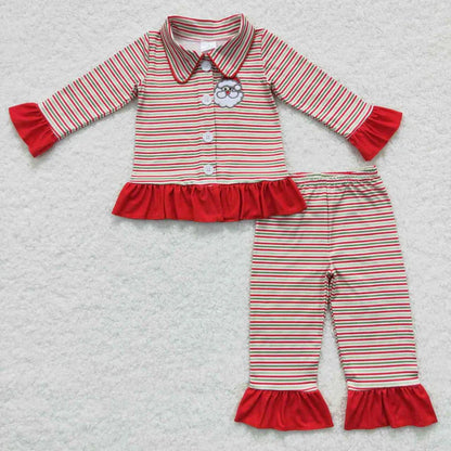 Matching Baby boys girls Christmas button long sleeves pajamas embroidery