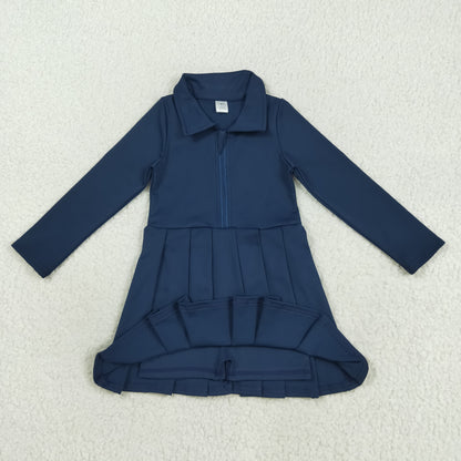 GLD1151 girls long sleeve zipper navy Dress yoga