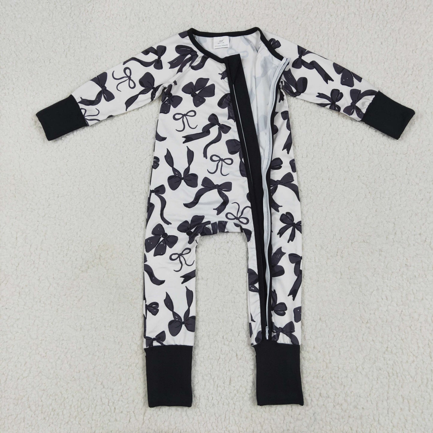 LR2253 baby boys black bow zipper romper