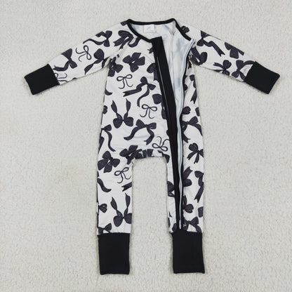LR2253 baby boys black bow zipper romper