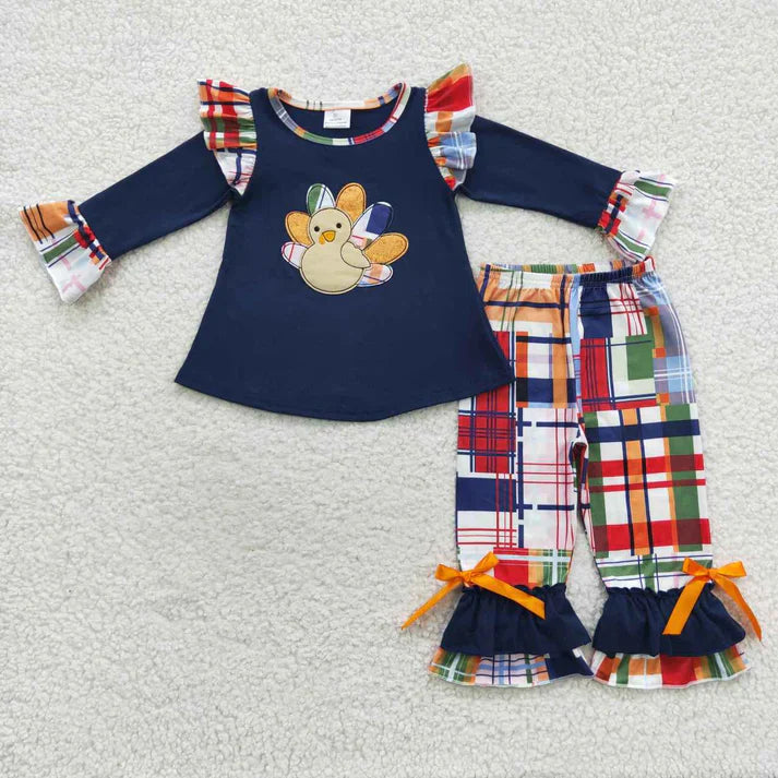 Matching Baby girls Thanksgiving  turkey outfits embrodiery