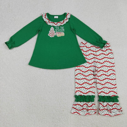 Matching Baby girls Christmas green outfits  Embroidery