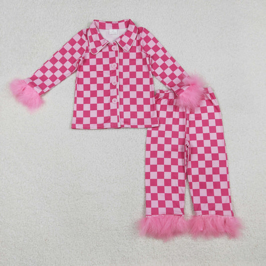 GLP1256 Girls Pink checkered pajamas