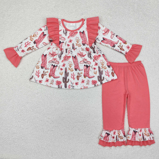 GLP1922 baby girls long sleeves pink western outfits