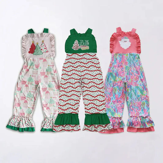 Matching Baby girls Christmas jumpsuit embroidery
