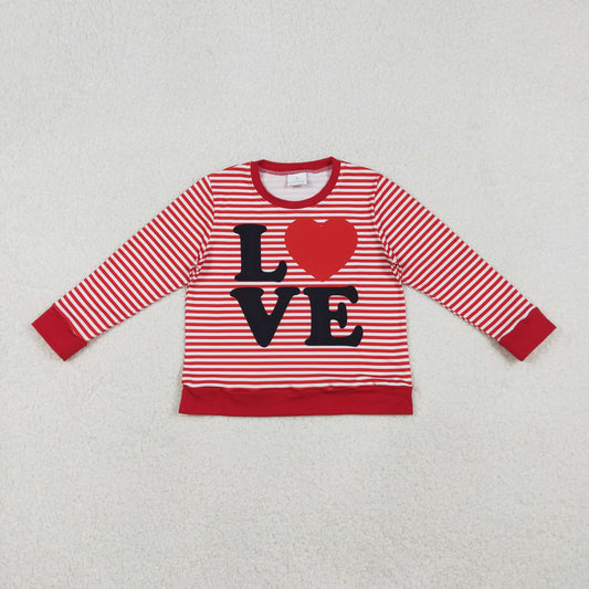 GT1235 baby girls LOVE red stripe long sleeve top