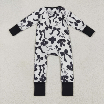 LR2253 baby boys black bow zipper romper