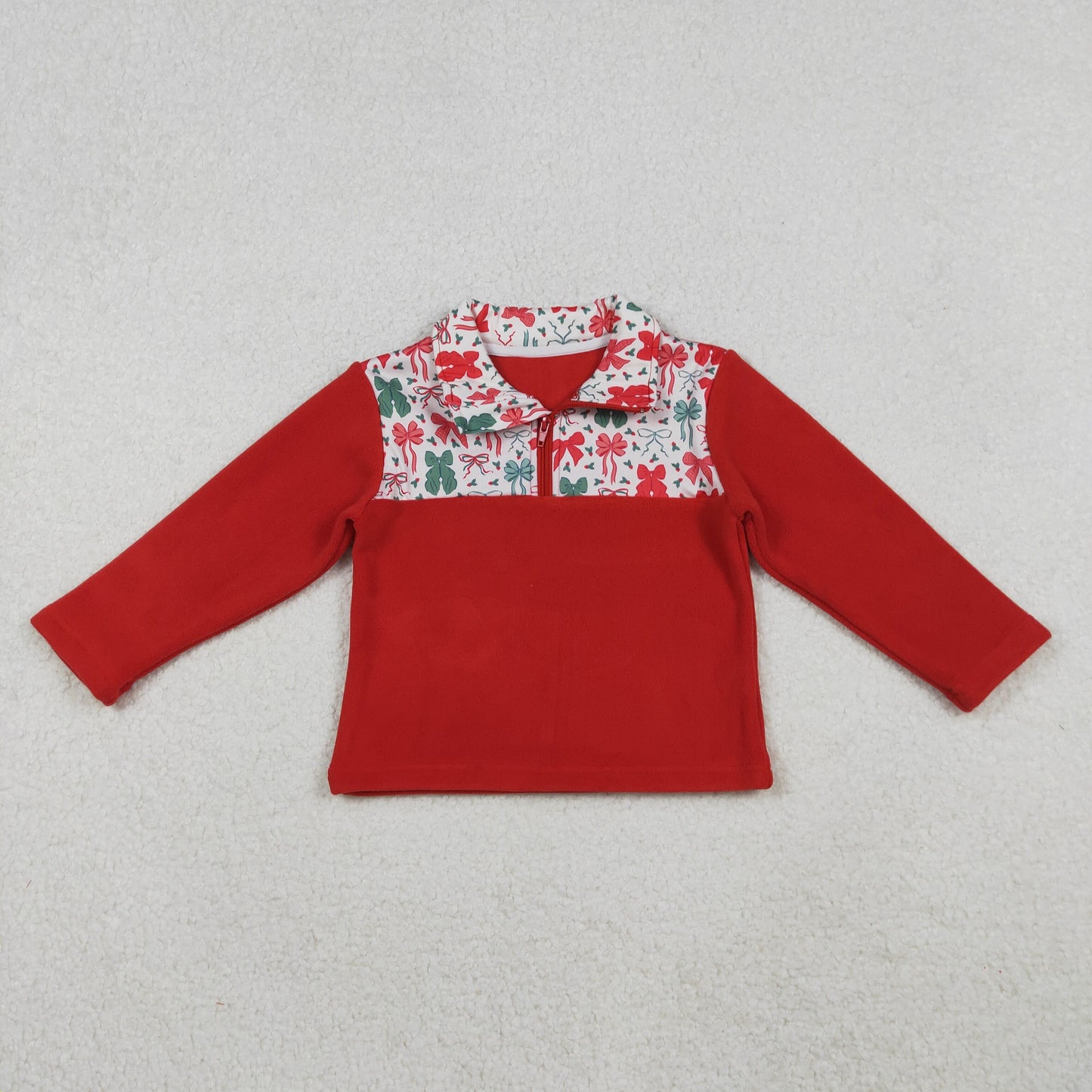 GT1150 baby girls Christmas bow red  fleece pulloverzipper top