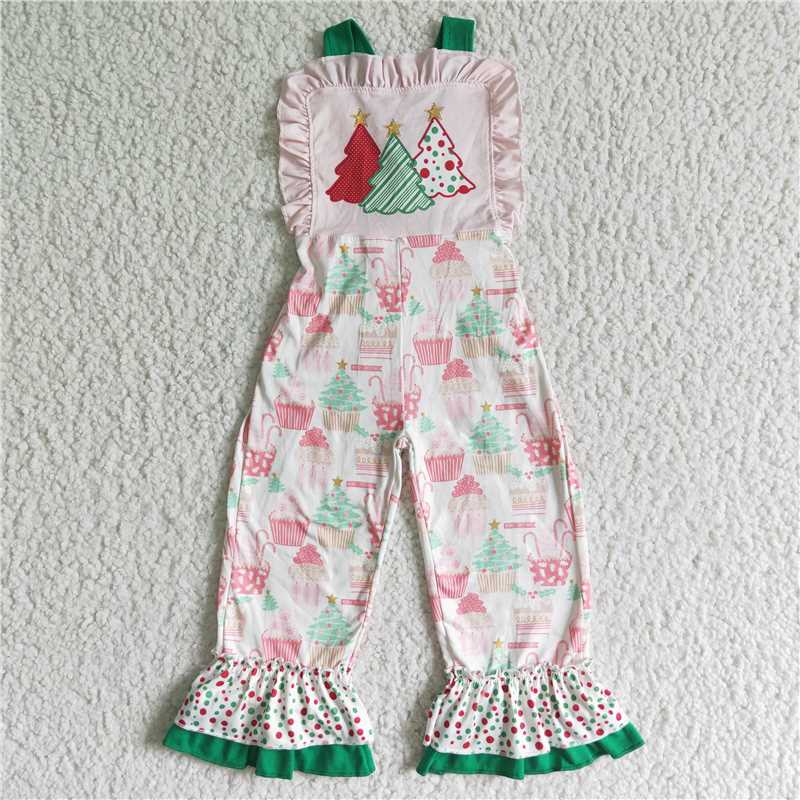 Matching Baby girls Christmas jumpsuit embroidery