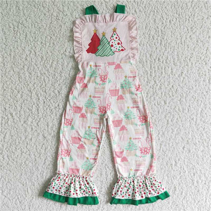 Matching Baby girls Christmas jumpsuit embroidery