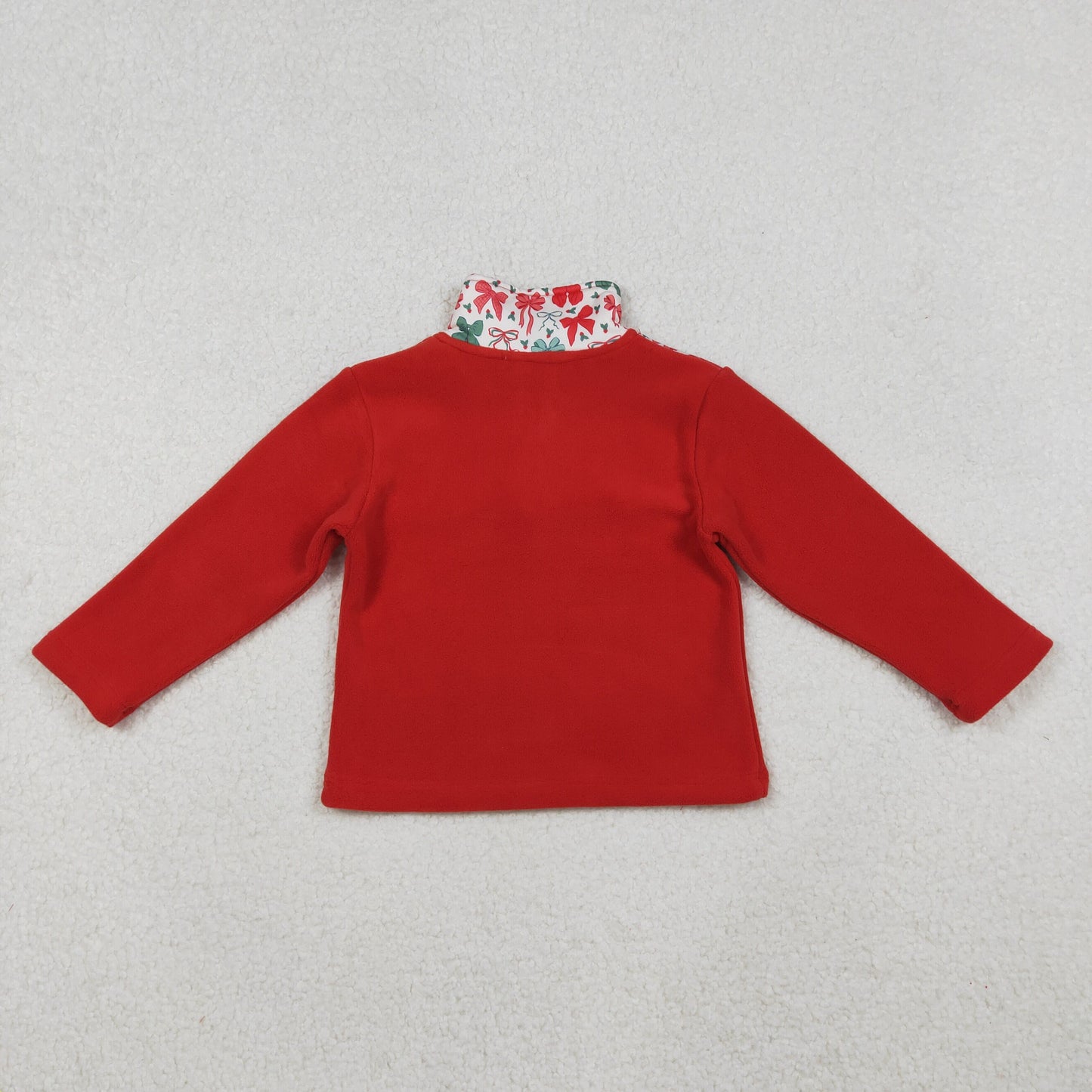 GT1150 baby girls Christmas bow red  fleece pulloverzipper top