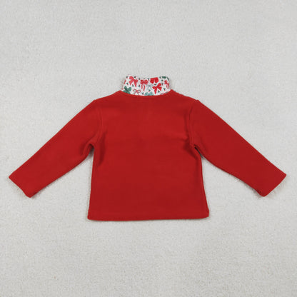 GT1150 baby girls Christmas bow red  fleece pulloverzipper top
