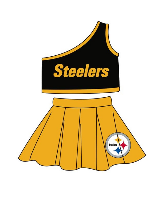 Custom design moq is 3 baby girls Steelers top skirt girls team outfits