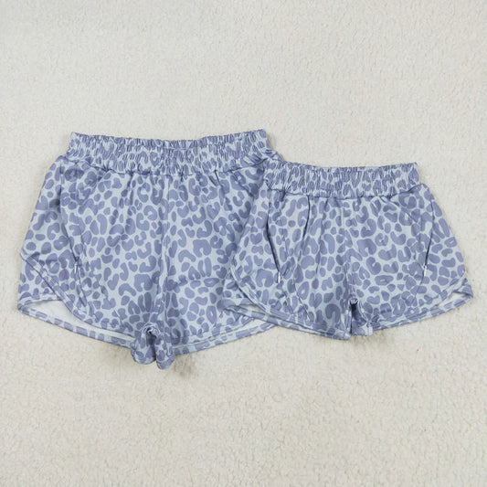 Family Matching Adult Baby girls gray leopard shorts yoga