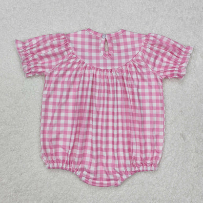 SR2325 Baby girls puff sleeve pink bow romper smocked