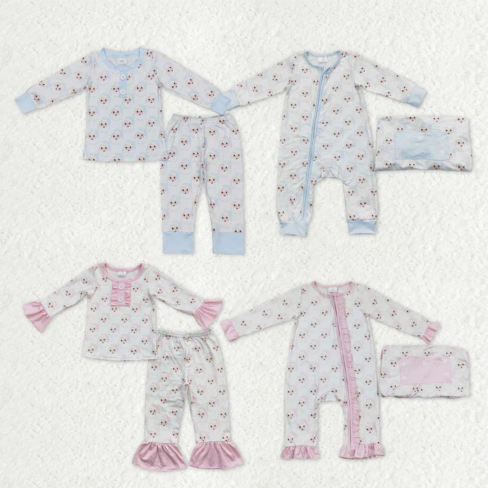Matching Baby girls boys Christmas blue pink Santa pajamas