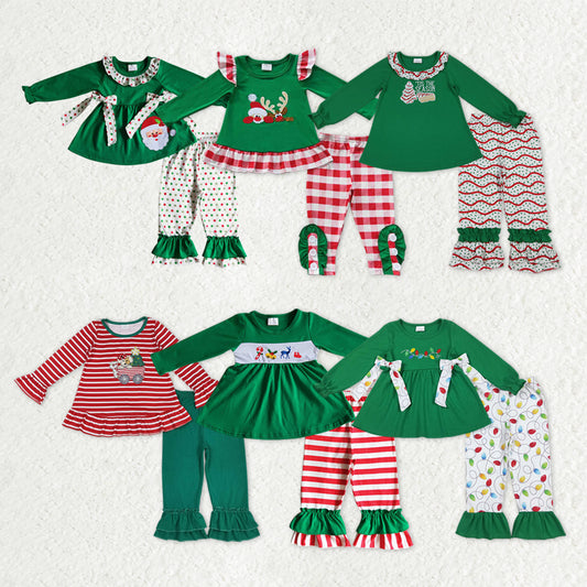 Matching Baby girls Christmas green outfits  Embroidery