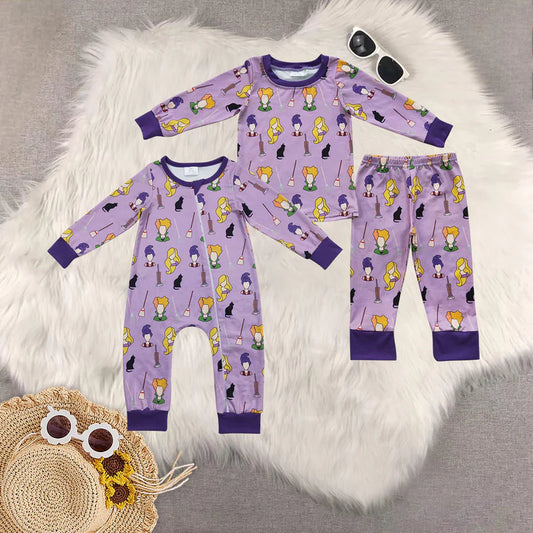 Matching Baby boys Halloween purple romper pajamas clothing