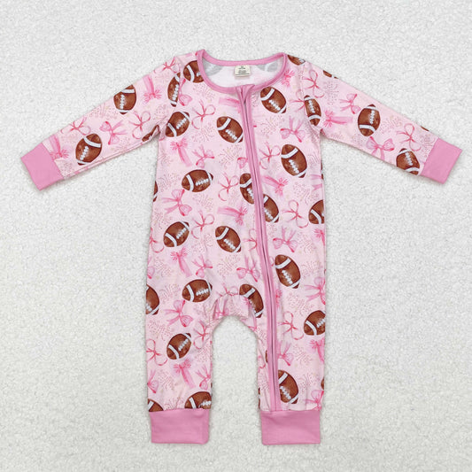 LR1595 Baby girls pink football zipper bamboo romper