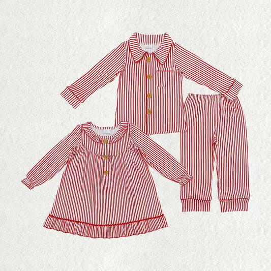 Matching Baby girls Christmas red stripe pajamas dress clothing