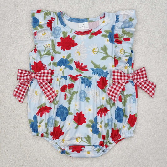 SR2593 Baby girl red checkered floral romper