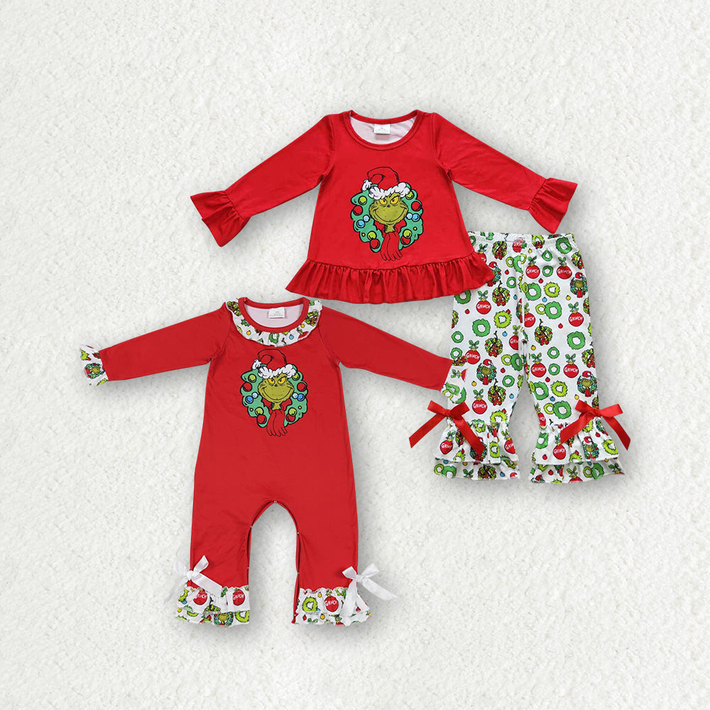 Matching Baby girls Christmas circle romper outfits long sleeves