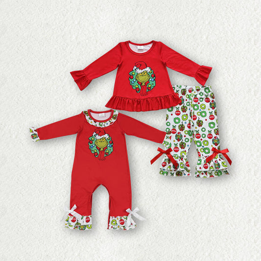 Matching Baby girls Christmas circle romper outfits long sleeves