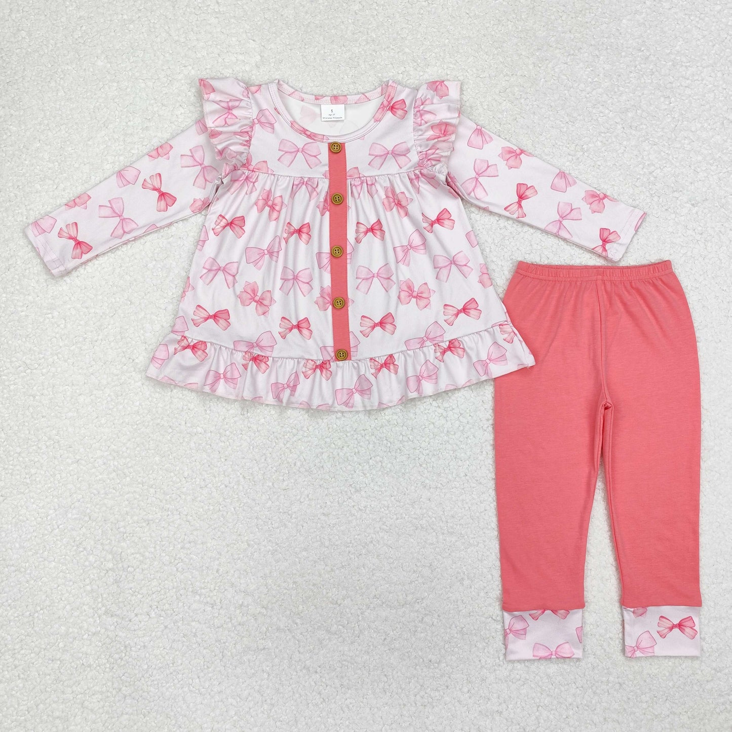 GLP1958 baby girls long sleeves pink bows outfits