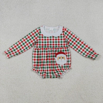Matching Baby girls Christmas checkered romper outfits clothing embroidery