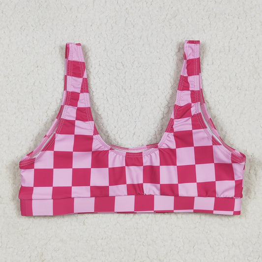 S0550 Adult women rose checkered swimsuit
